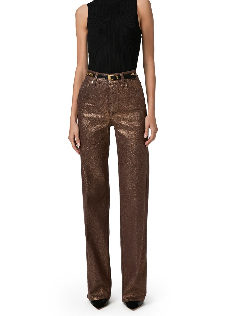 PAIGE Metallic Sasha Brown Straight Leg Jeans